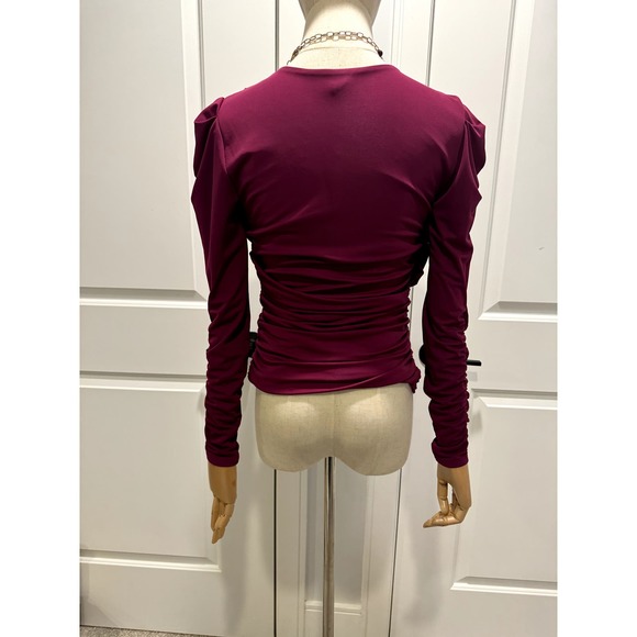 Deep Pink Blouse With Ruching, asymetrical, Puffy upper - Picture 7 of 7